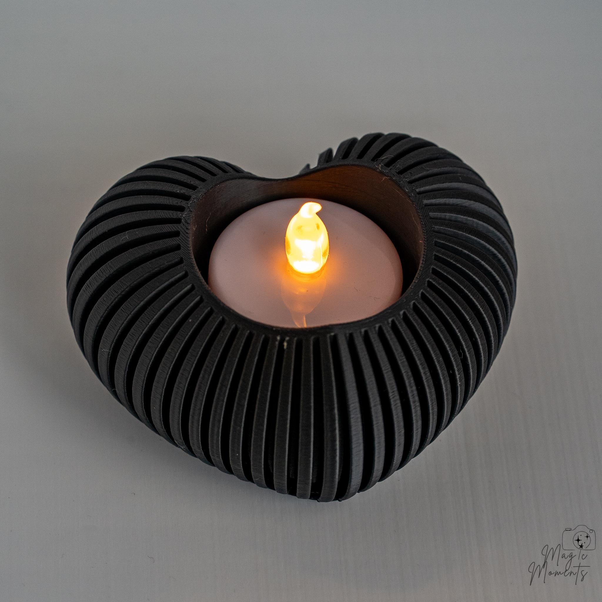 black heart candle holder with sculptural ribbed design
