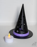 Black witch hat lantern with cut out moon design