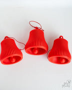 red ribbed christmas bell ornaments set