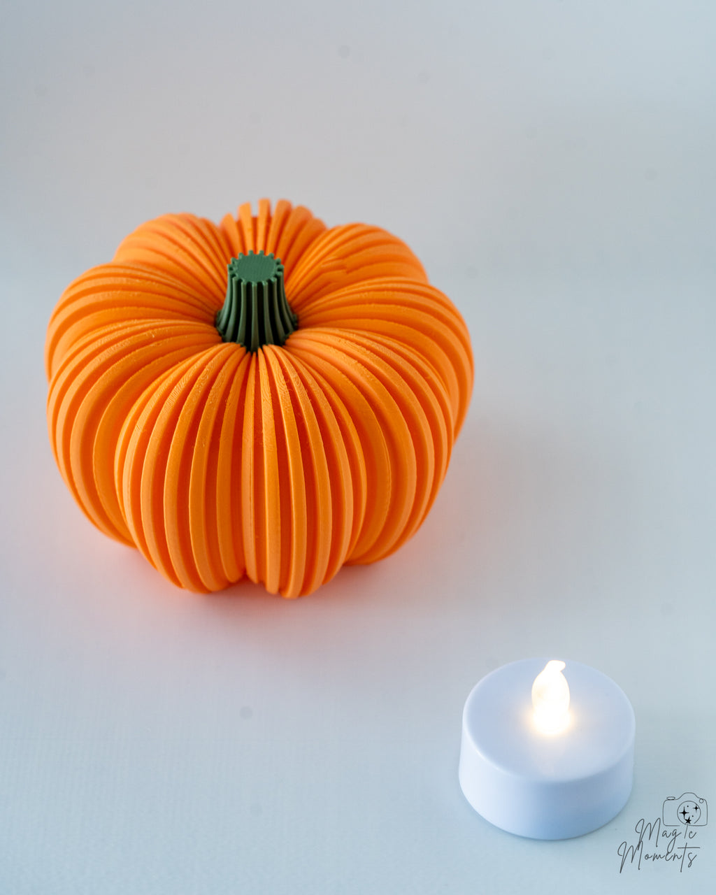 orange ribbed pumpkin led tealight holder