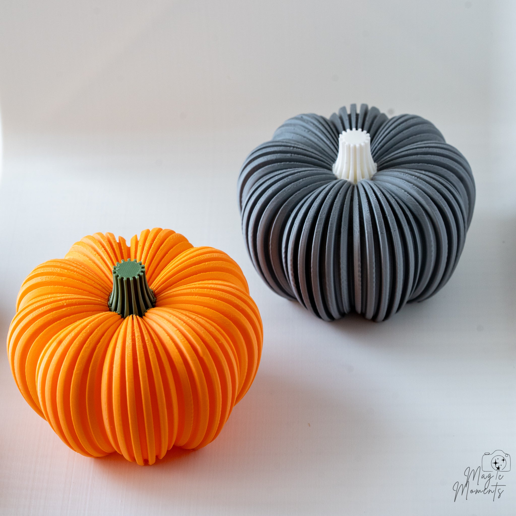 orange and grey ribbed pumpkin decoration