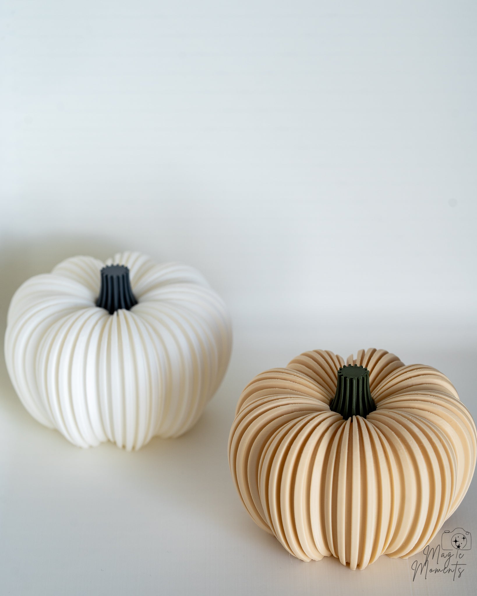 white and cream ribbed pumpkin decoration