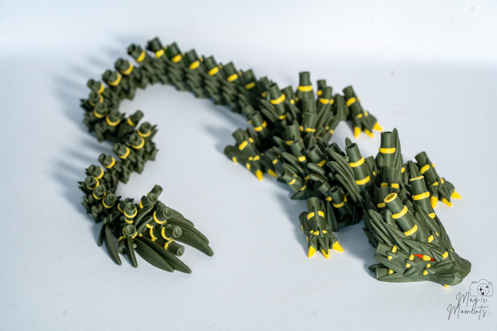 Long articulated bamboo dragon with fantasy inspired details