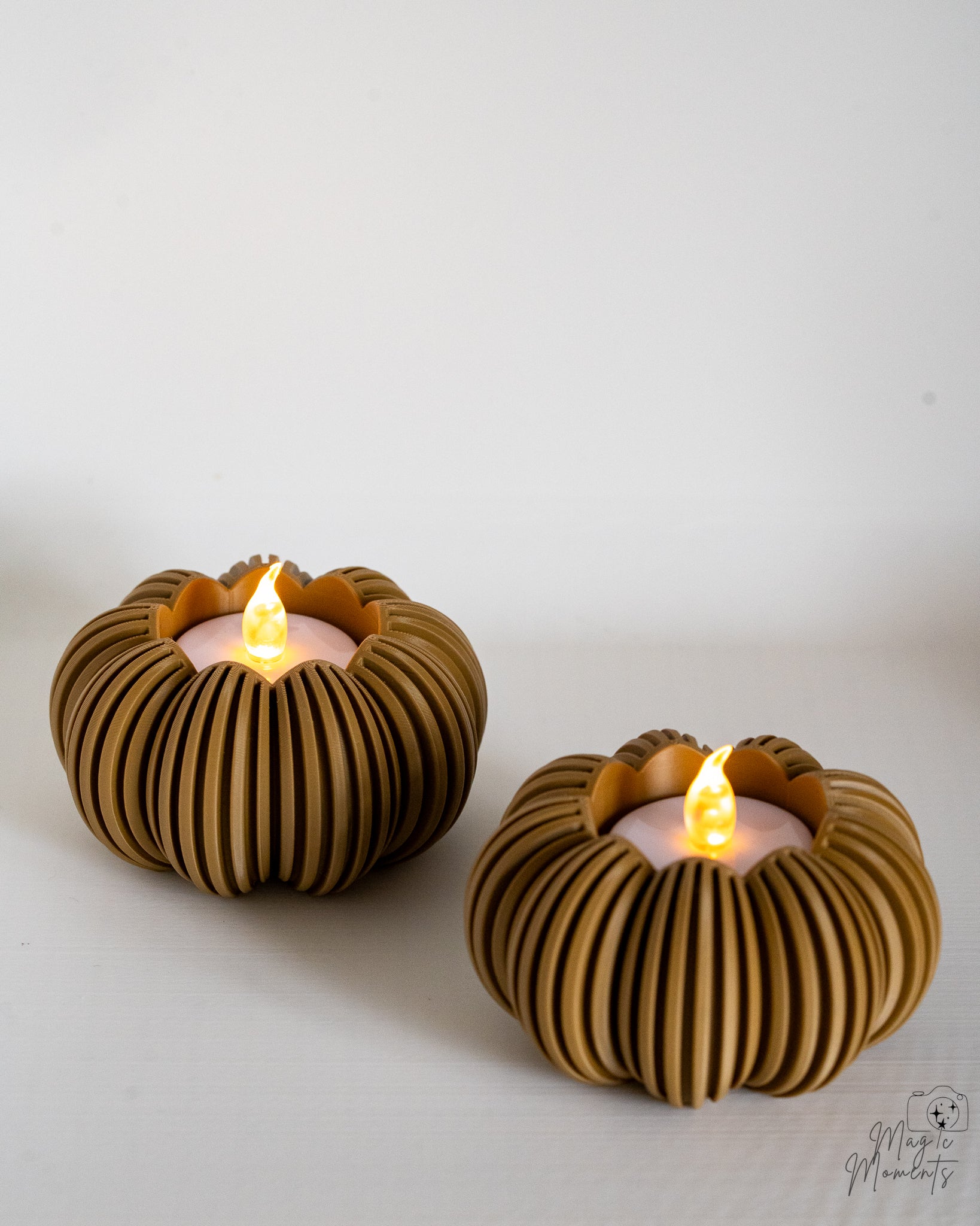 Brown pumpkin candle holder pair