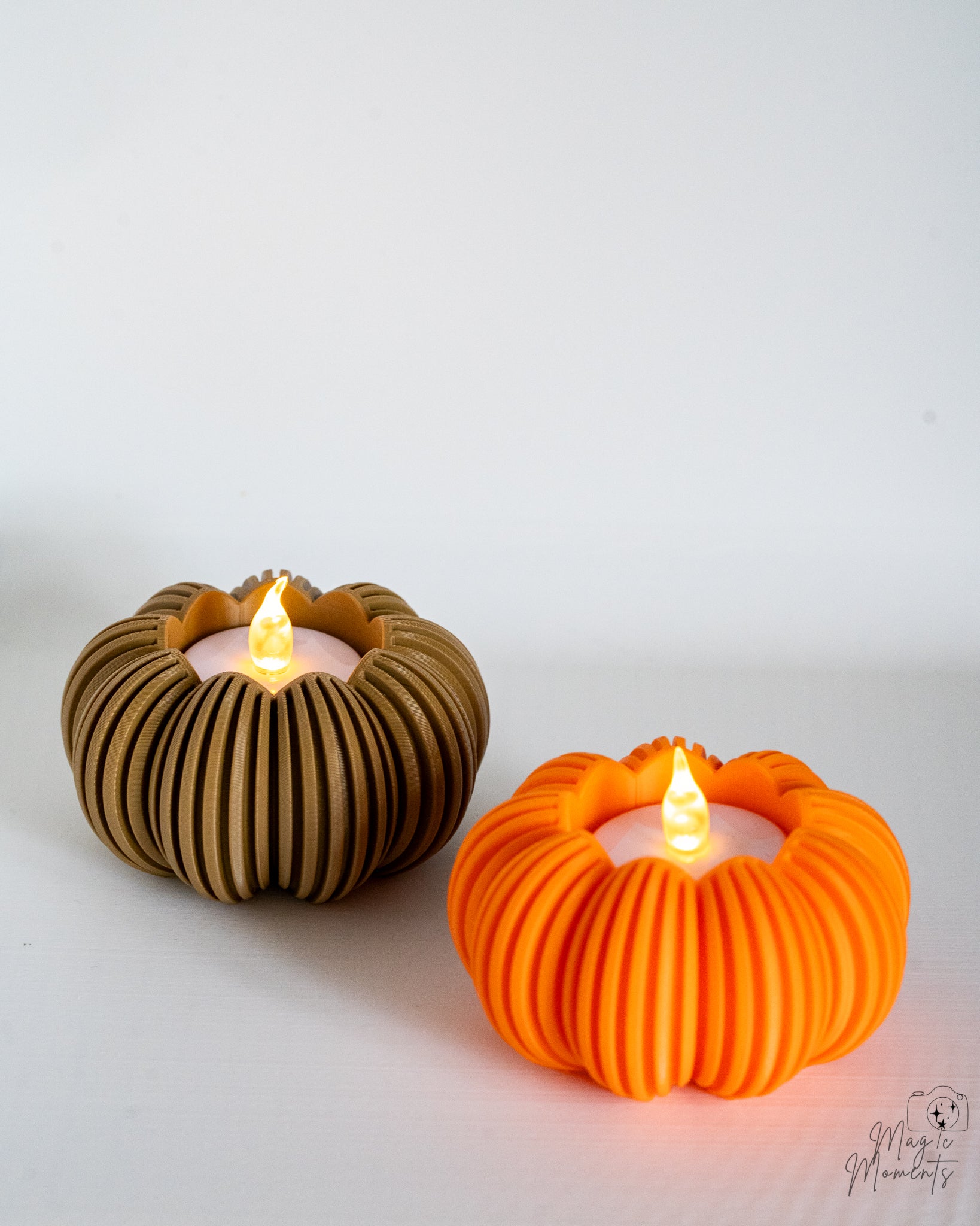 Brown and orange pumpkin tealight holders