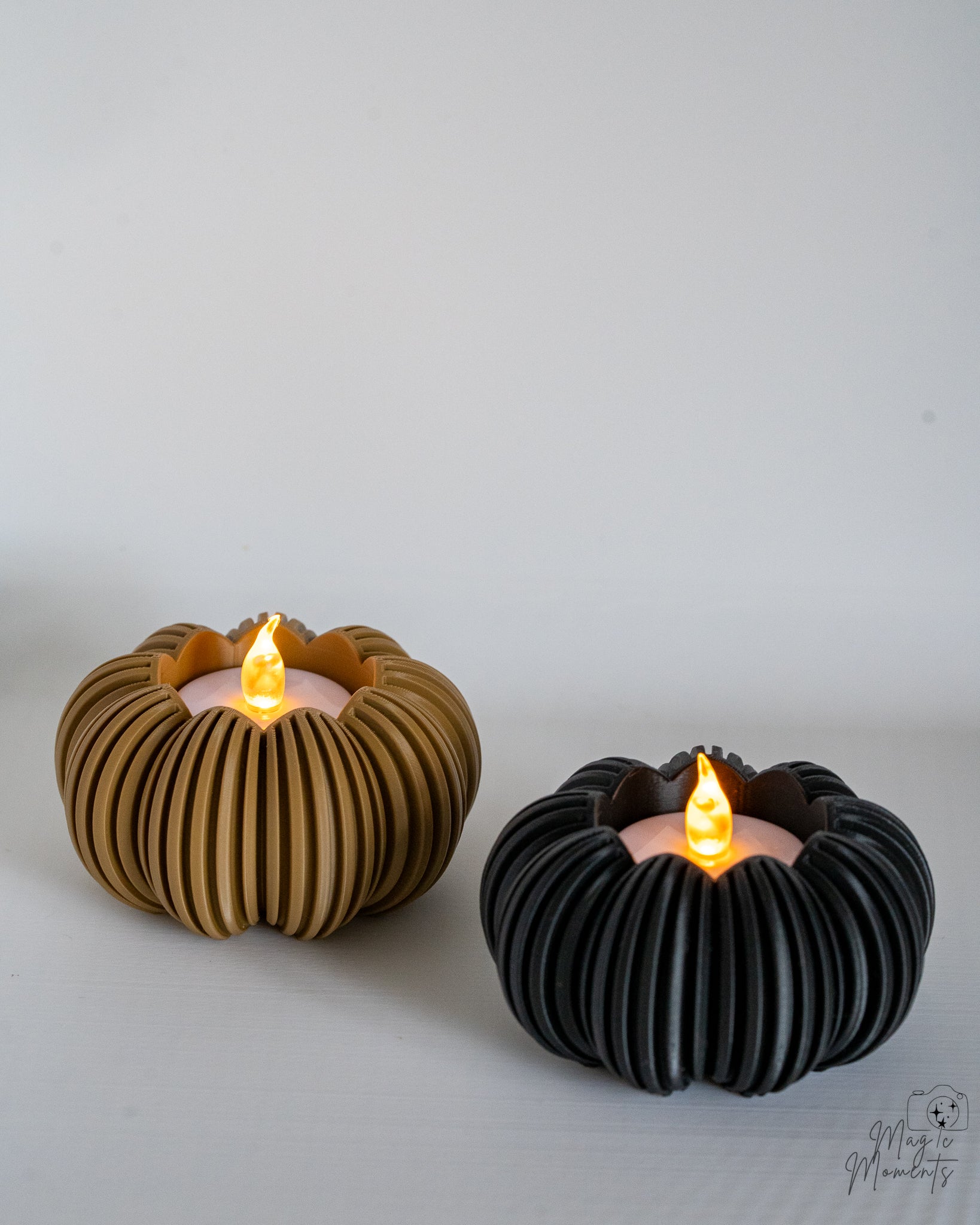Brown and black pumpkin tealight holder set