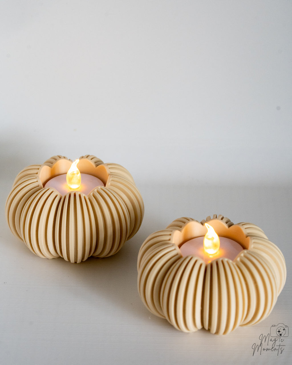 Beige pumpkin tealight holder set