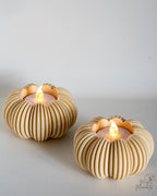 Beige pumpkin tealight holder set