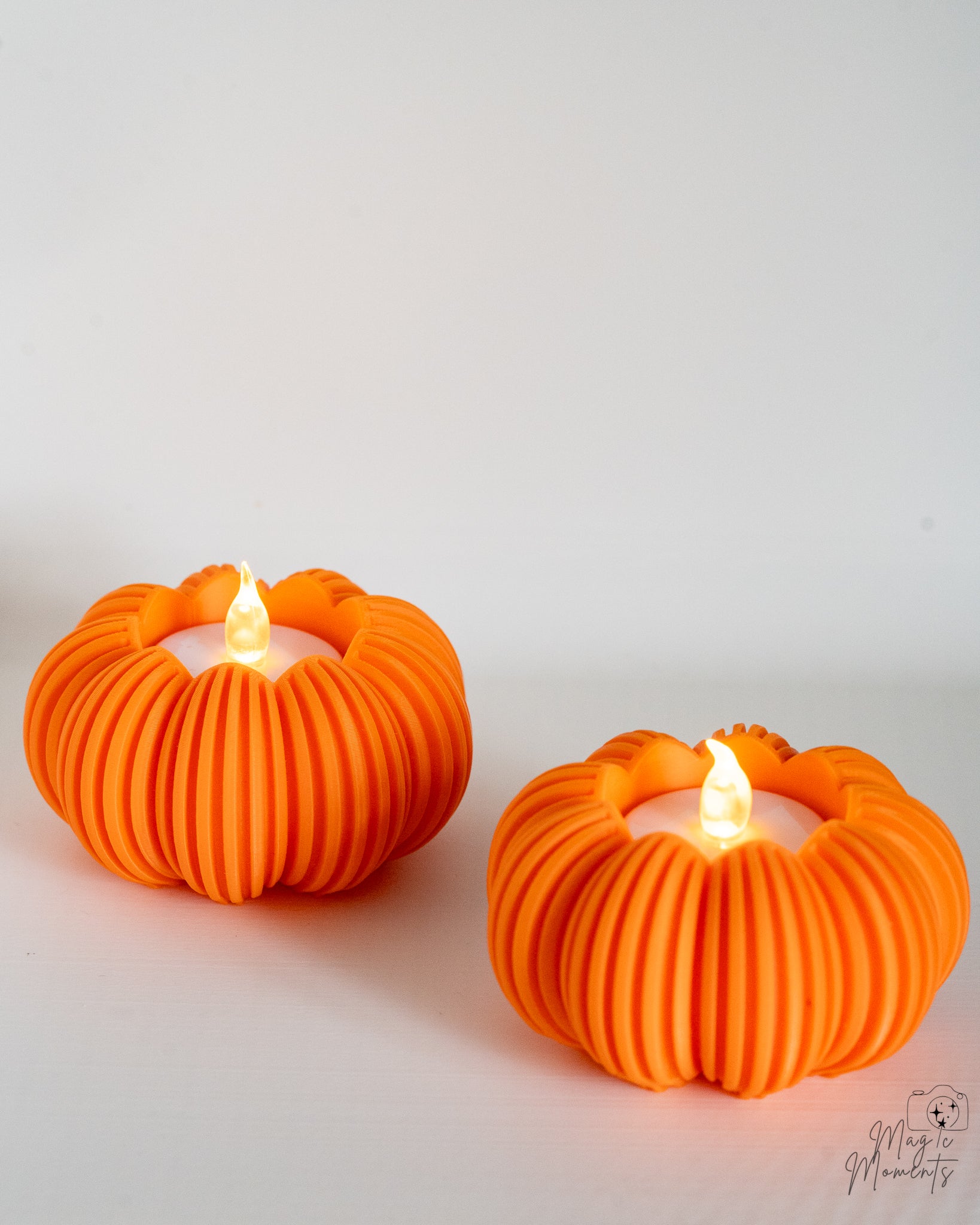 Orange pumpkin tealight holder set