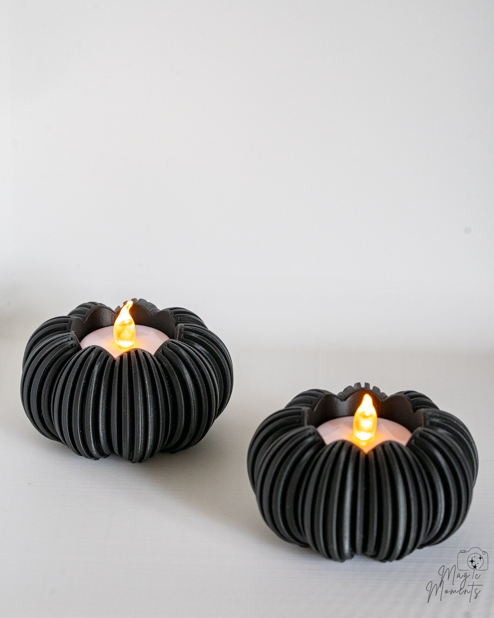 Black pumpkin tealight holder pair