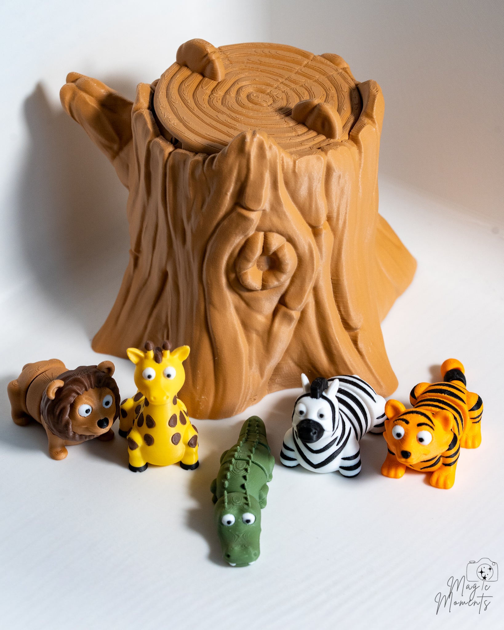jungle animal figures with tree stump