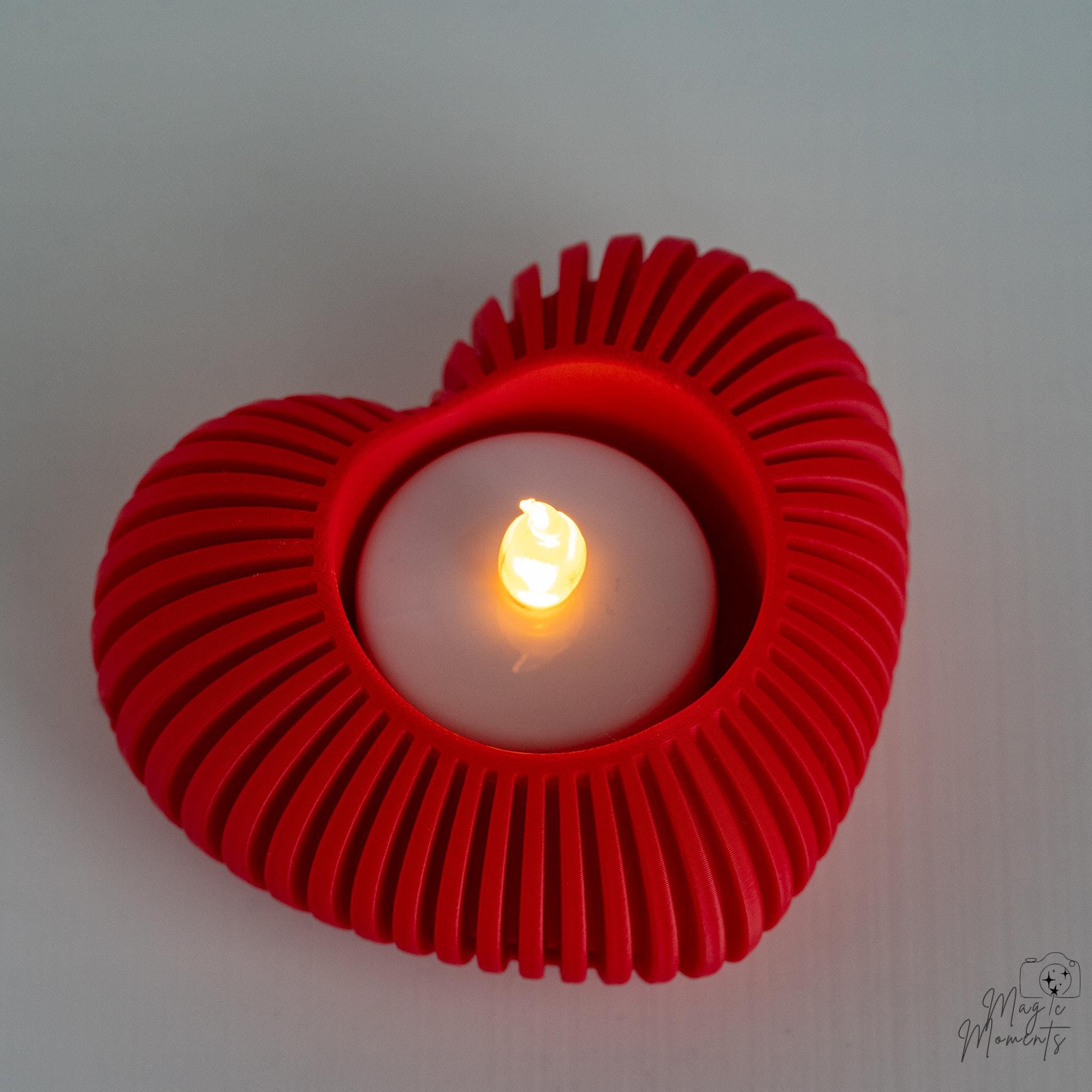 red heart candle holder with modern Valentine style