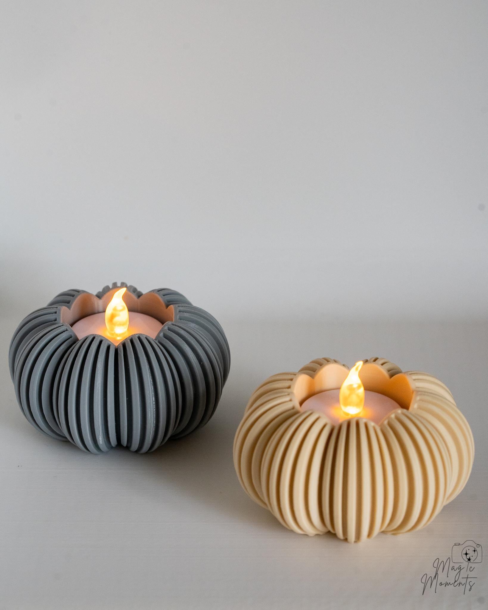 Grey and beige pumpkin tealight holders