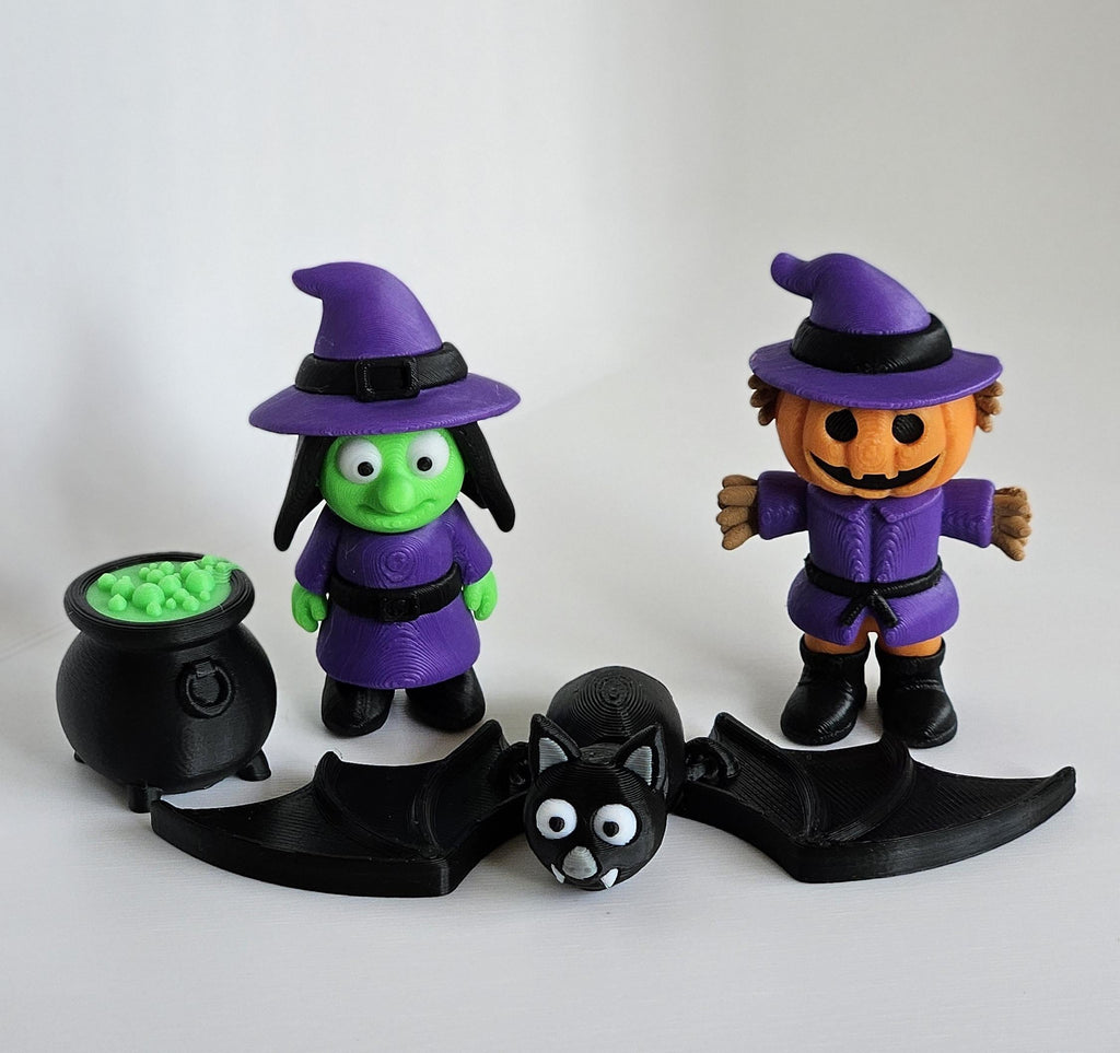 halloween witch pumpkin bat set 3d printed decorative figures