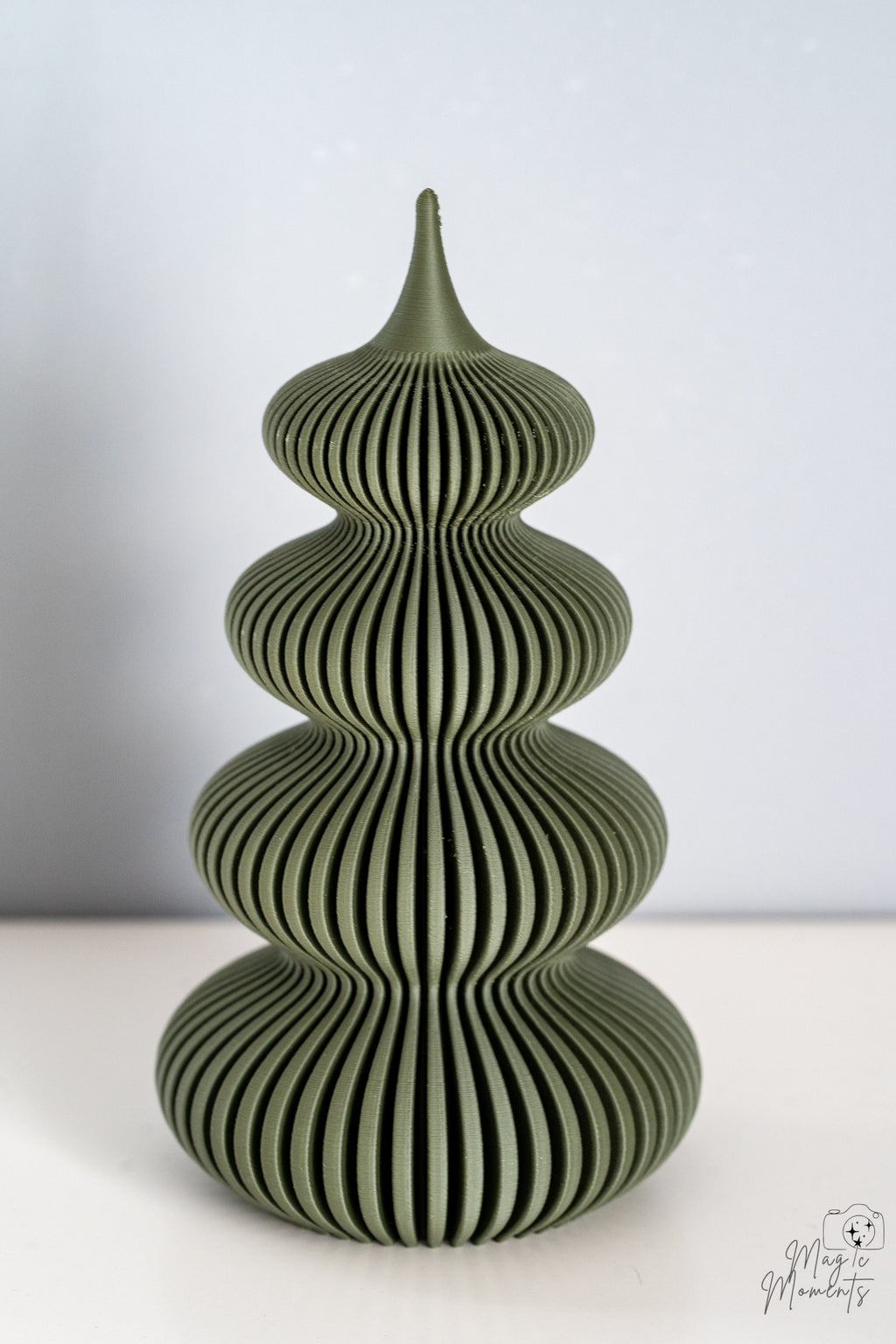 Green spiral Christmas tree decoration with modern festive style