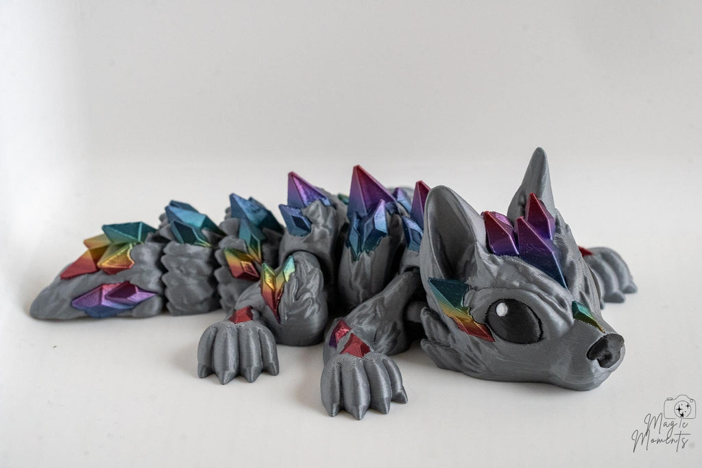flexible articulated crystal wolf full side view 3d printed wolf
