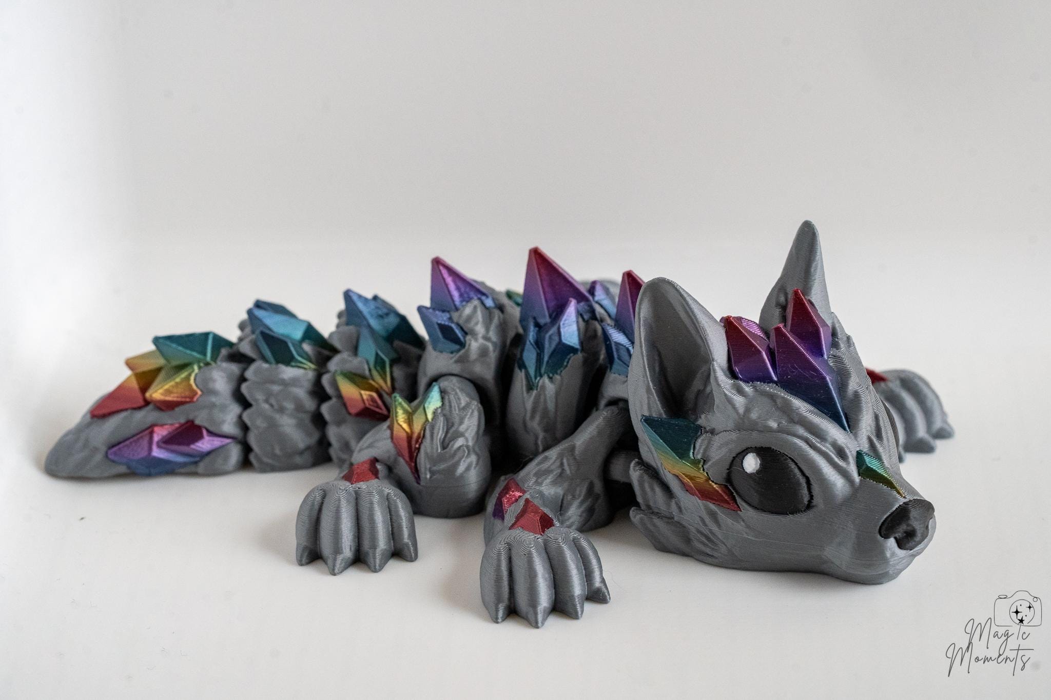 flexible articulated crystal wolf full side view 3d printed wolf