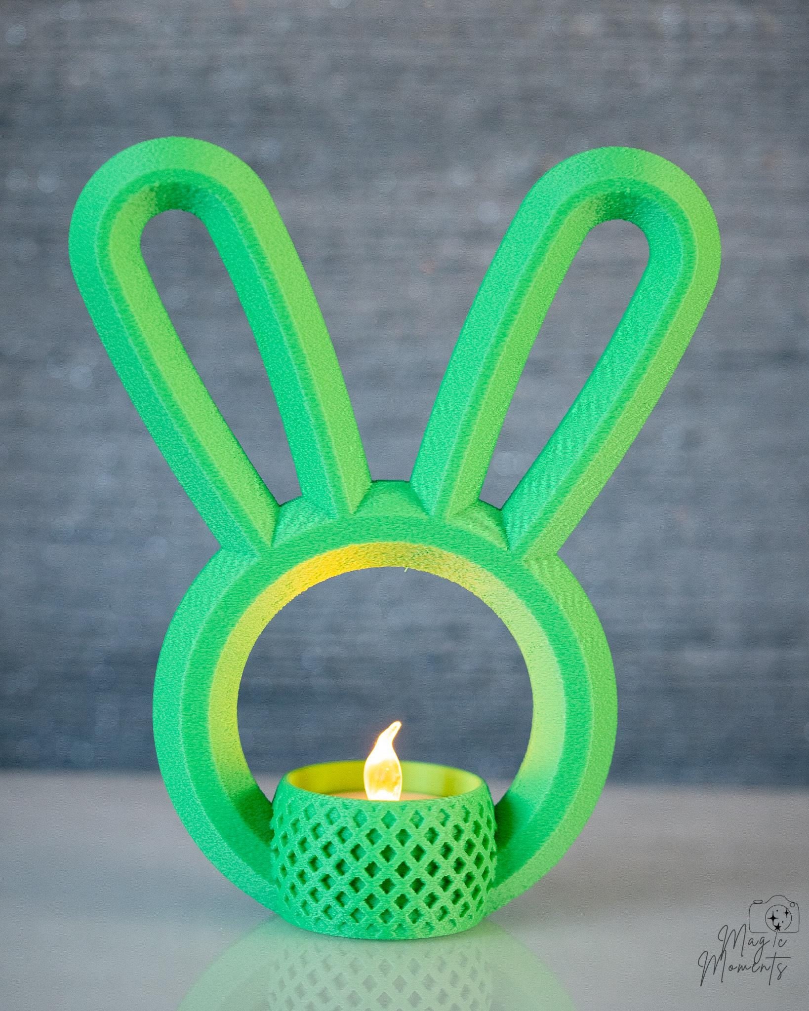 Green bunny ear candle holder with LED tealight