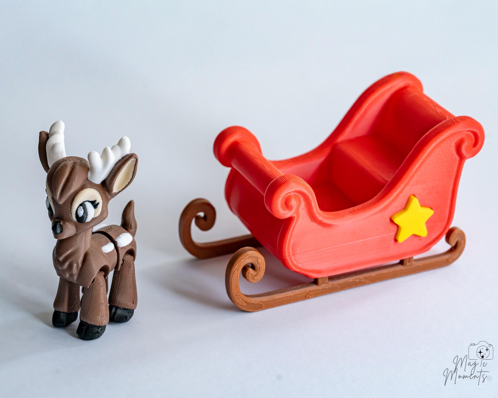 christmas sleigh with reindeer figurine