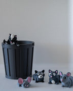 3D printed trash animal collection with cartoon style figures and bin decoration