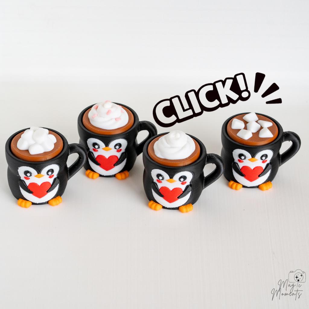 Penguin Mug Clicker - 3D Printed Penguin Fidget Desk Gadget