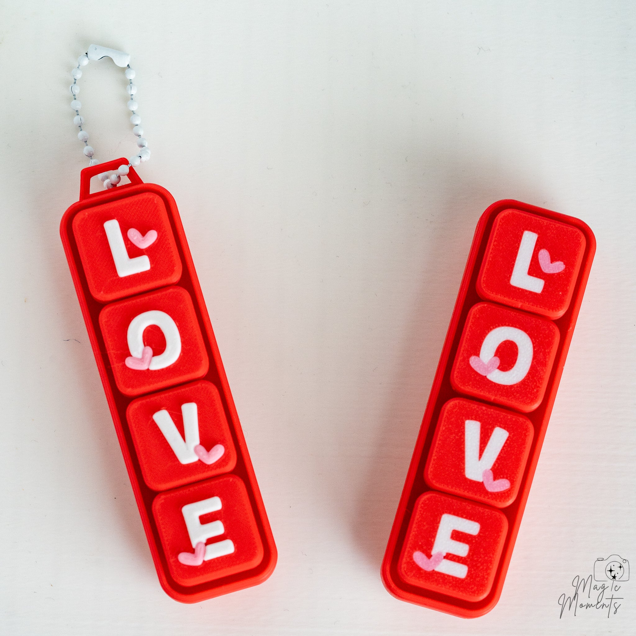 Matching Valentine clicker set with love text and heart shapes