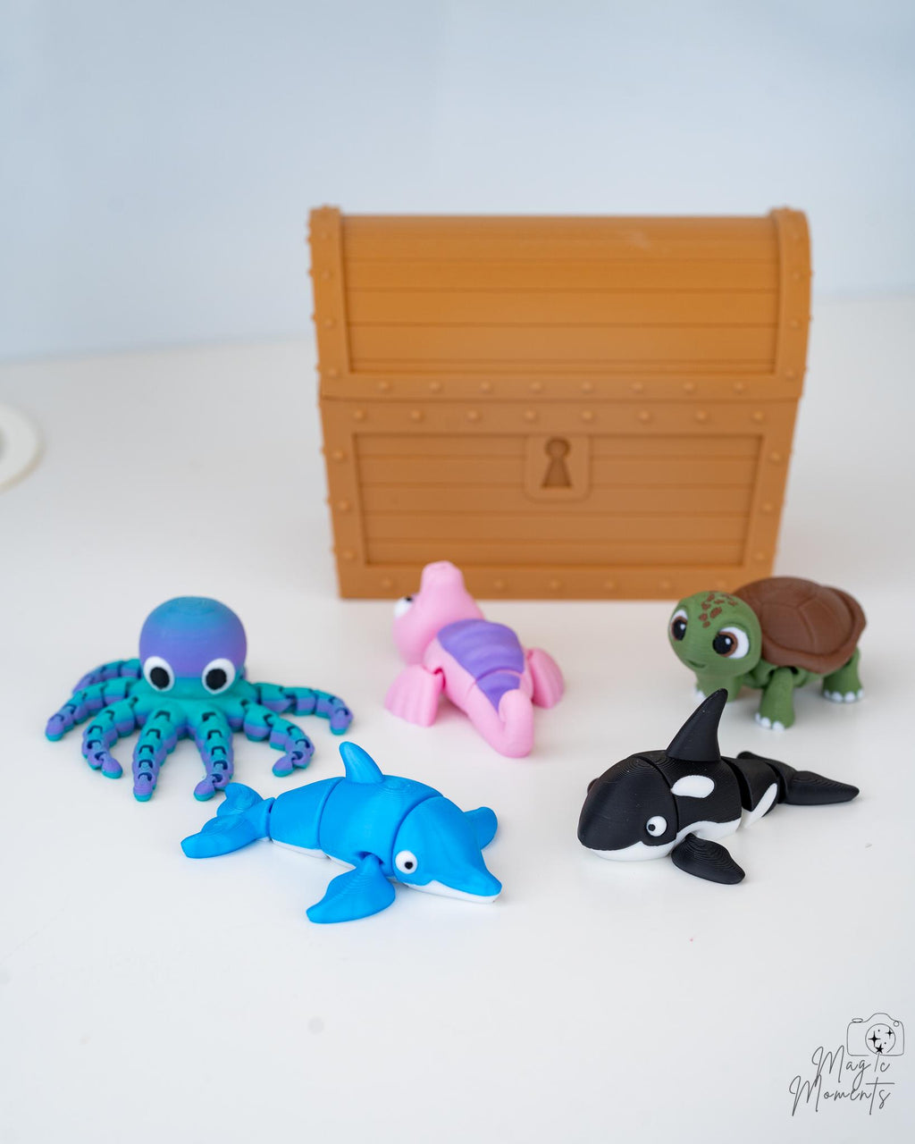 ocean animal figurine set 3d printed sea creatures with treasure chest