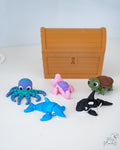 ocean animal figurine set 3d printed sea creatures with treasure chest