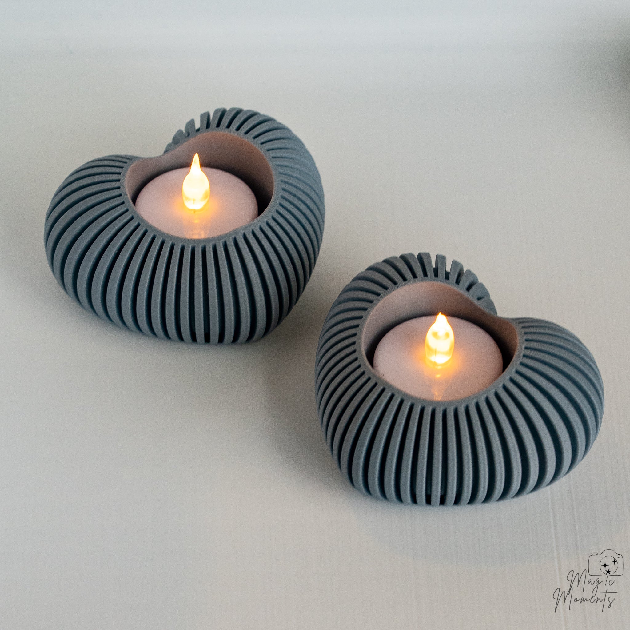 Grey heart tealight holder set with minimalist design