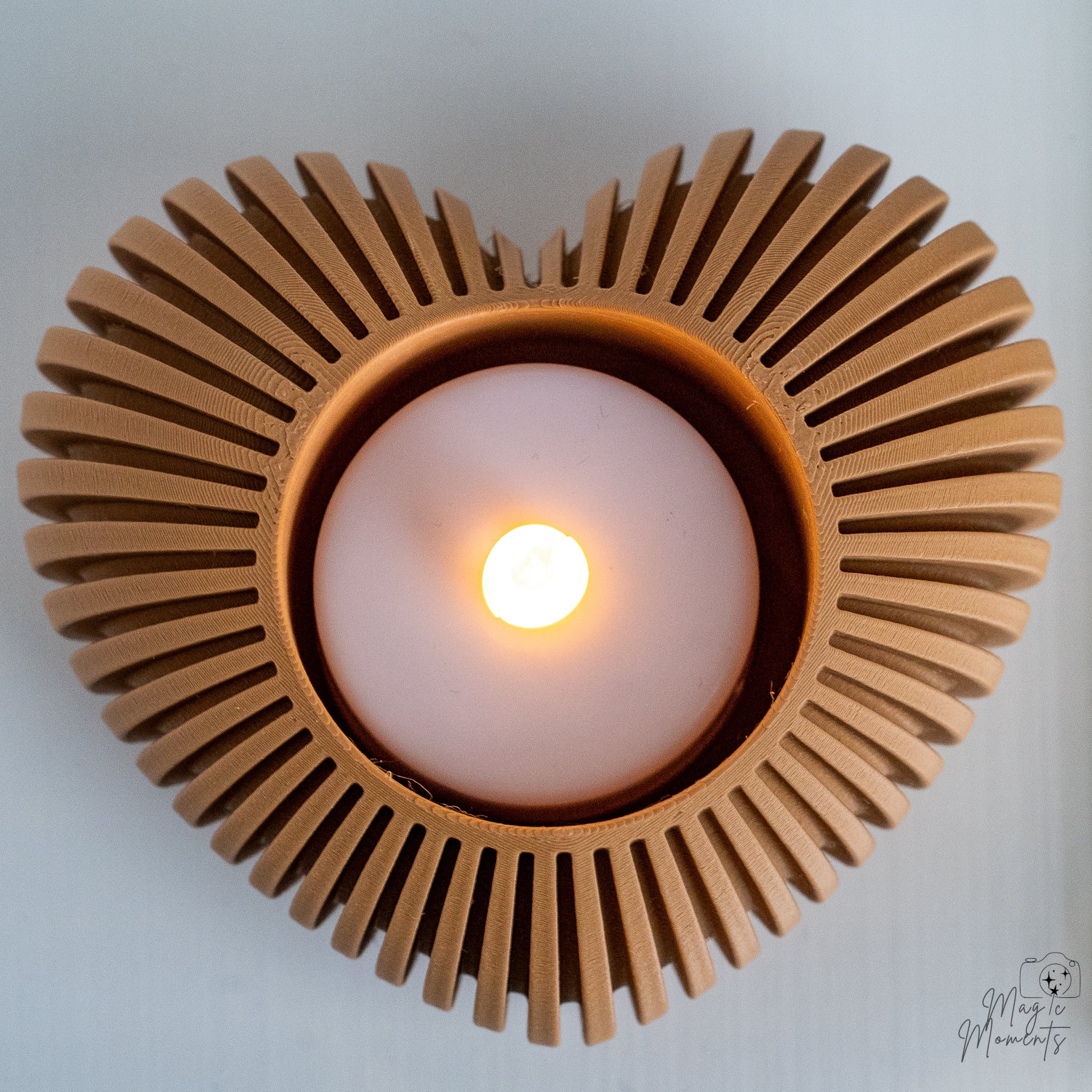 Beige heart tealight holder with glowing LED candle