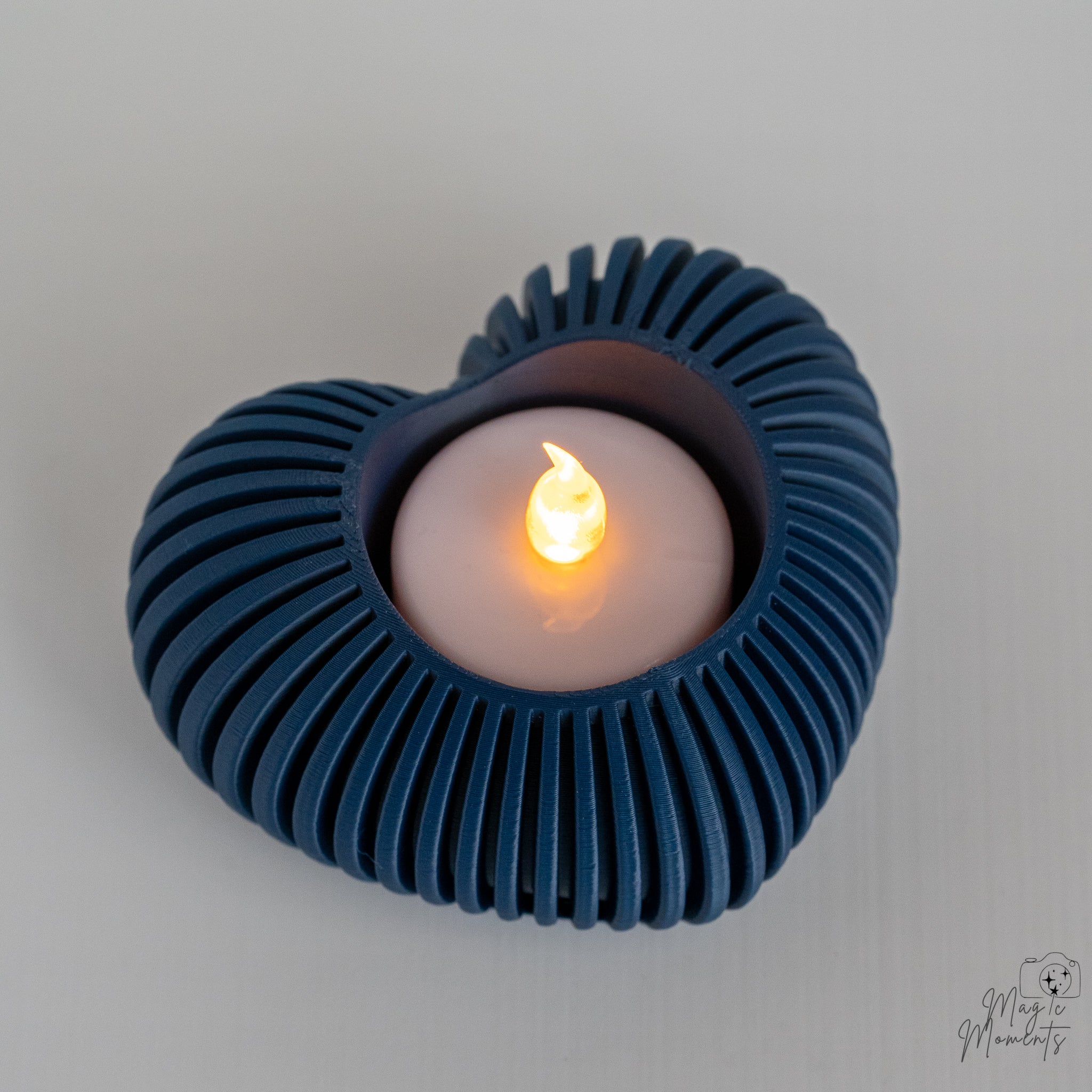 Blue heart candle holder with layered heart shape