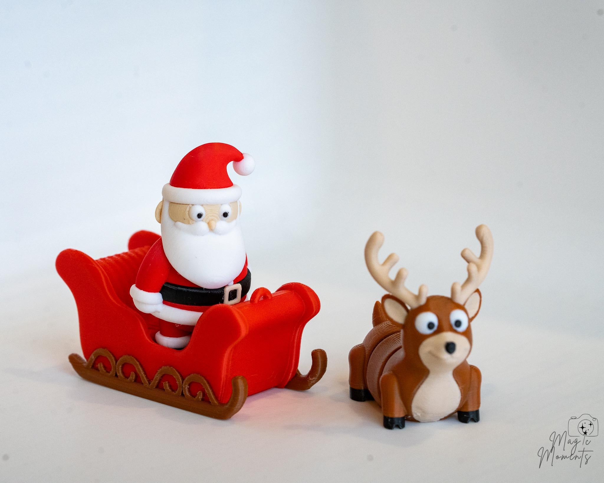 mini santa sleigh and reindeer 3d printed christmas decor