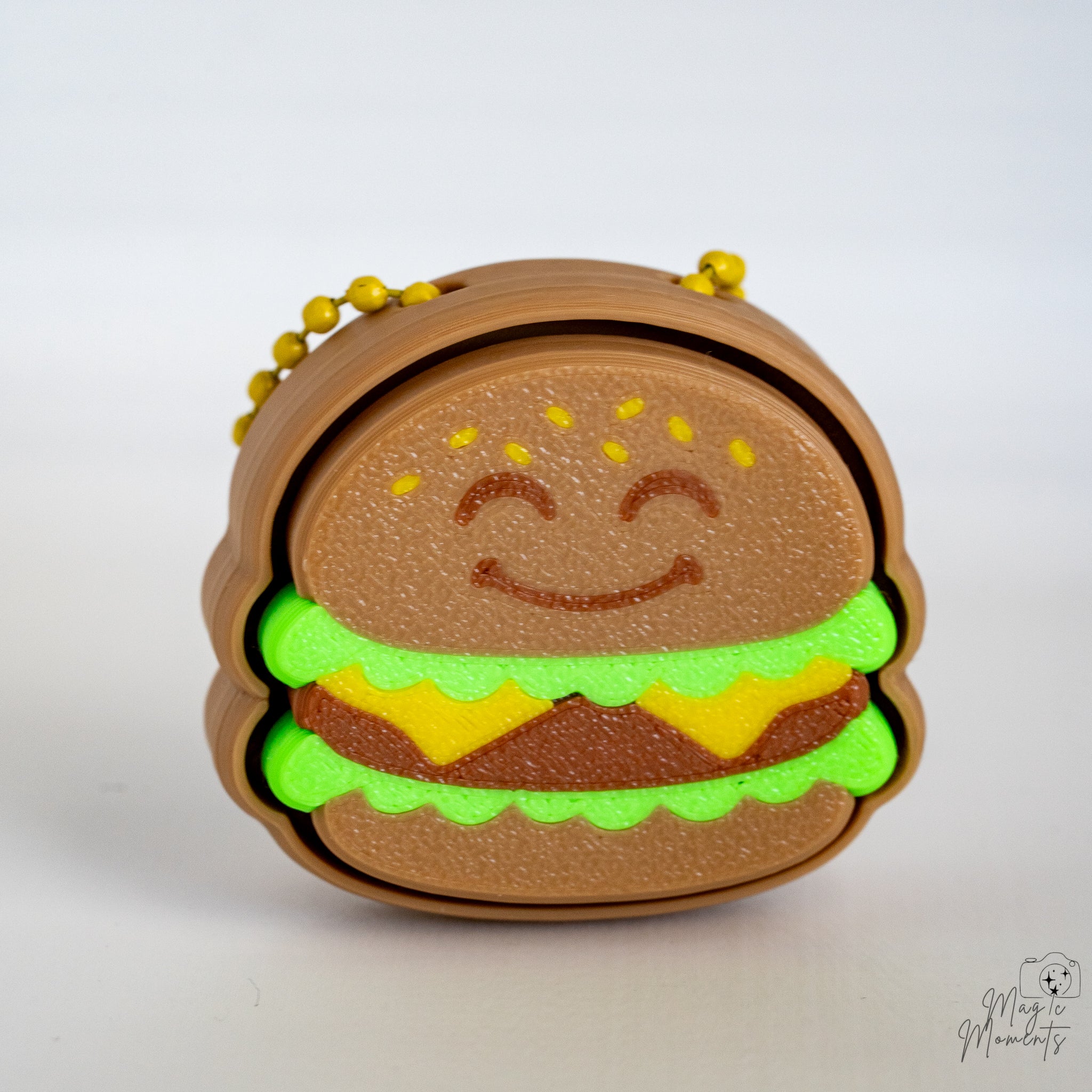 smiling burger keychain clicker