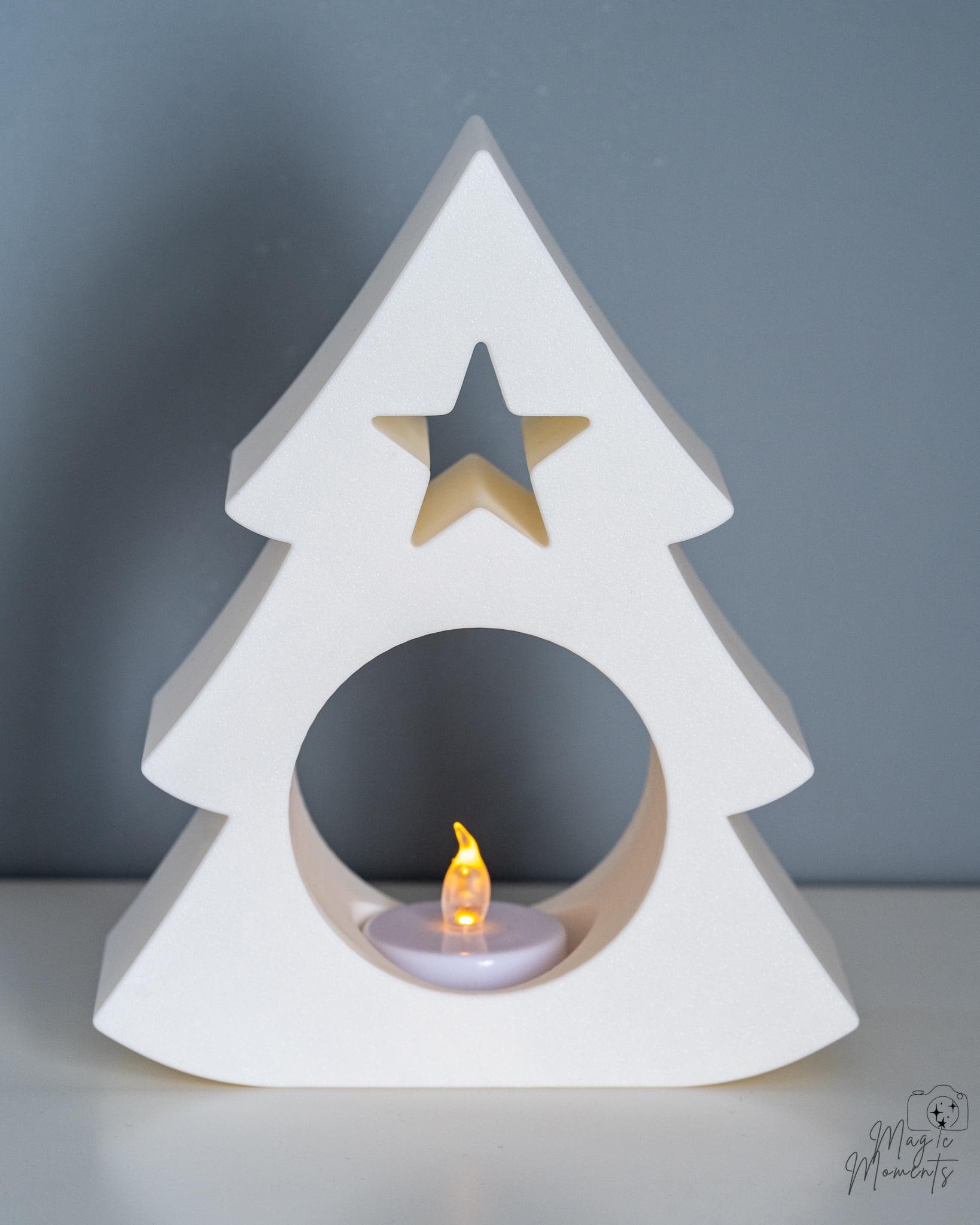 Christmas tree tealight holder with star cutout for LED candles