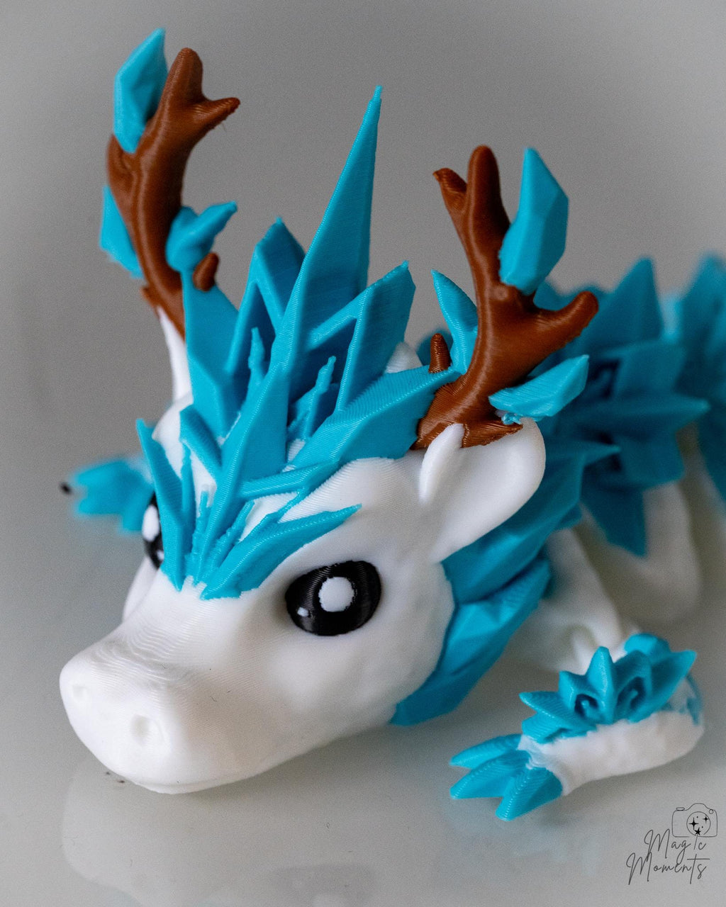 Close-up of ice dragon head with antlers and crystal style spikes