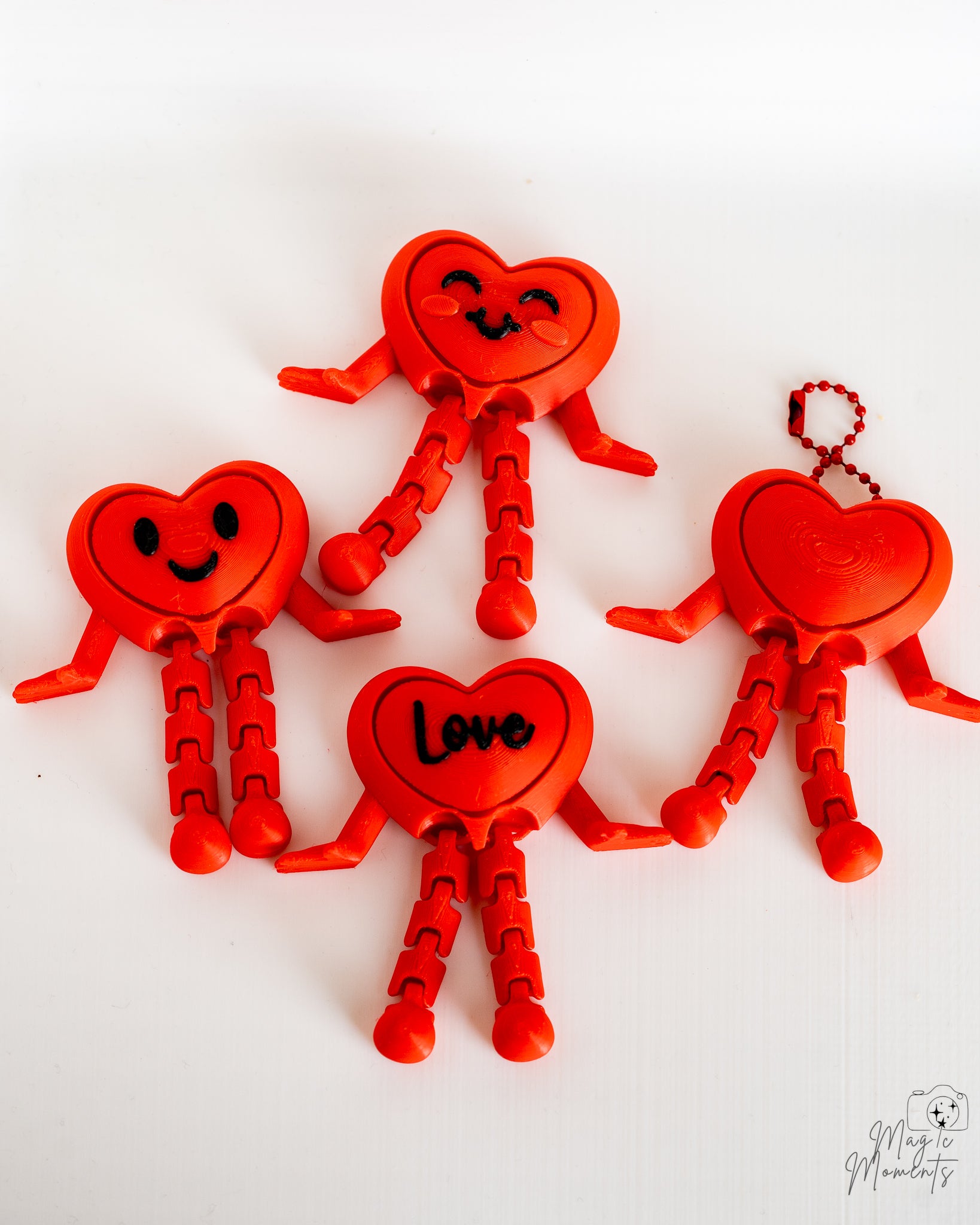 Cute red heart keychain with articulated legs 3D printed Valentine gift