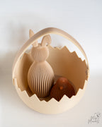 Egg basket filled with decorative ornaments