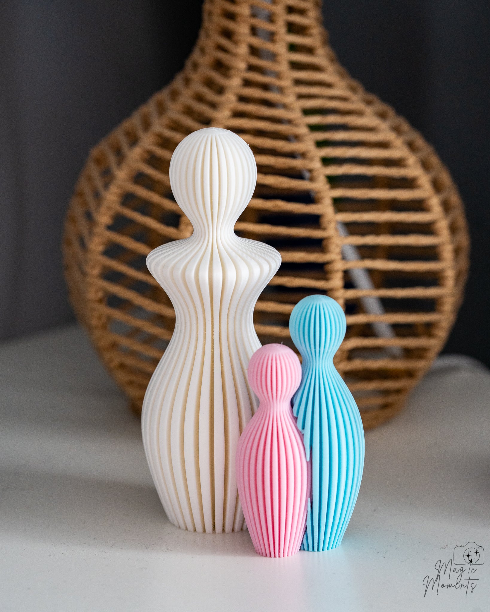 Abstract family sculpture styled on shelf