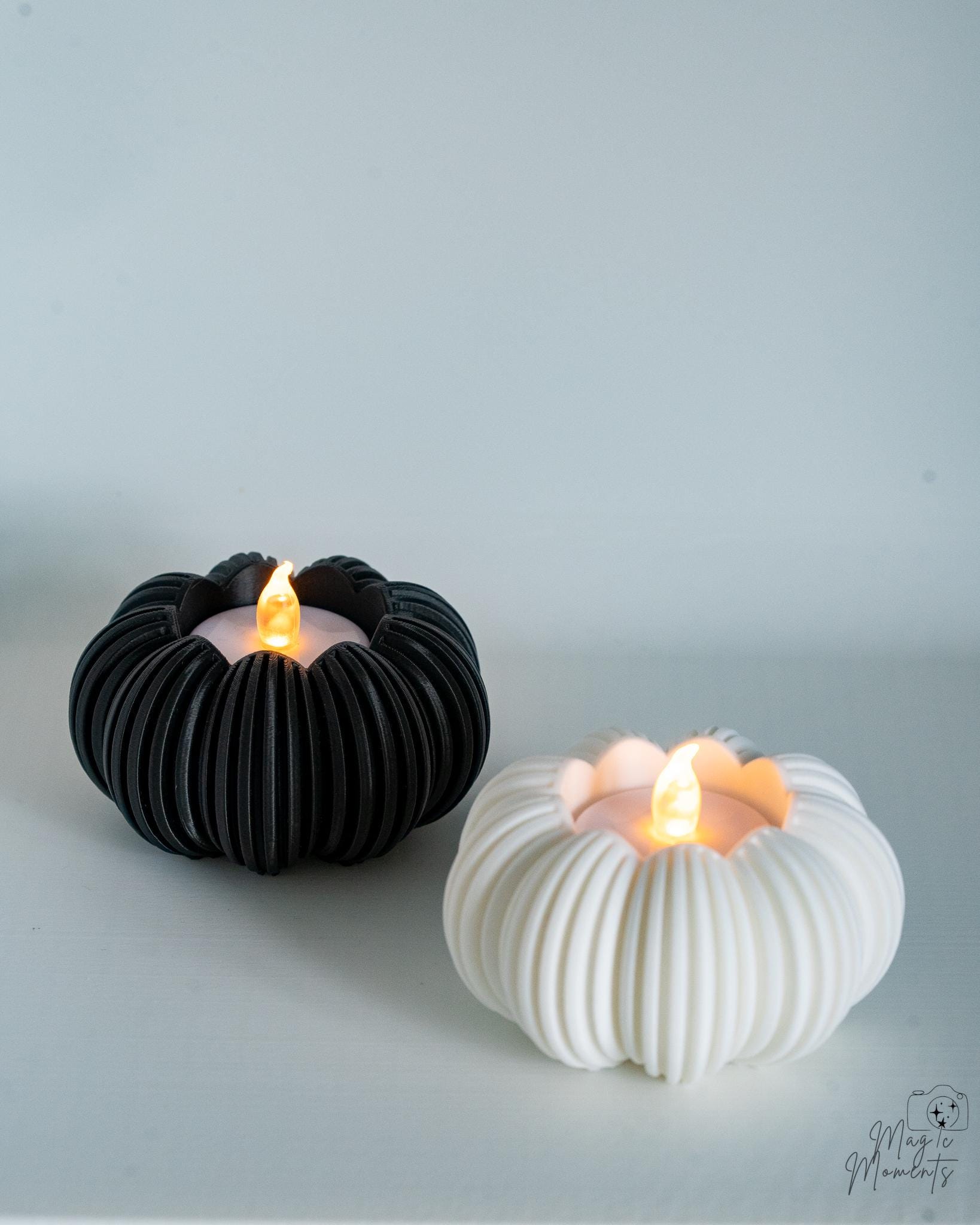Black and white pumpkin candle holders