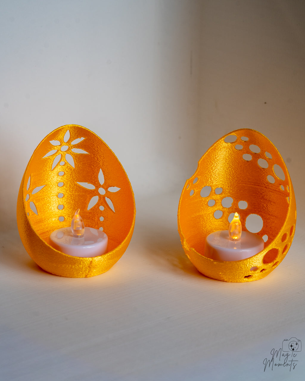 Gold Easter egg candle holder with cut out pattern
