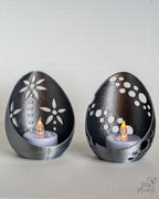 Silver Easter egg tealight holders with LED candles