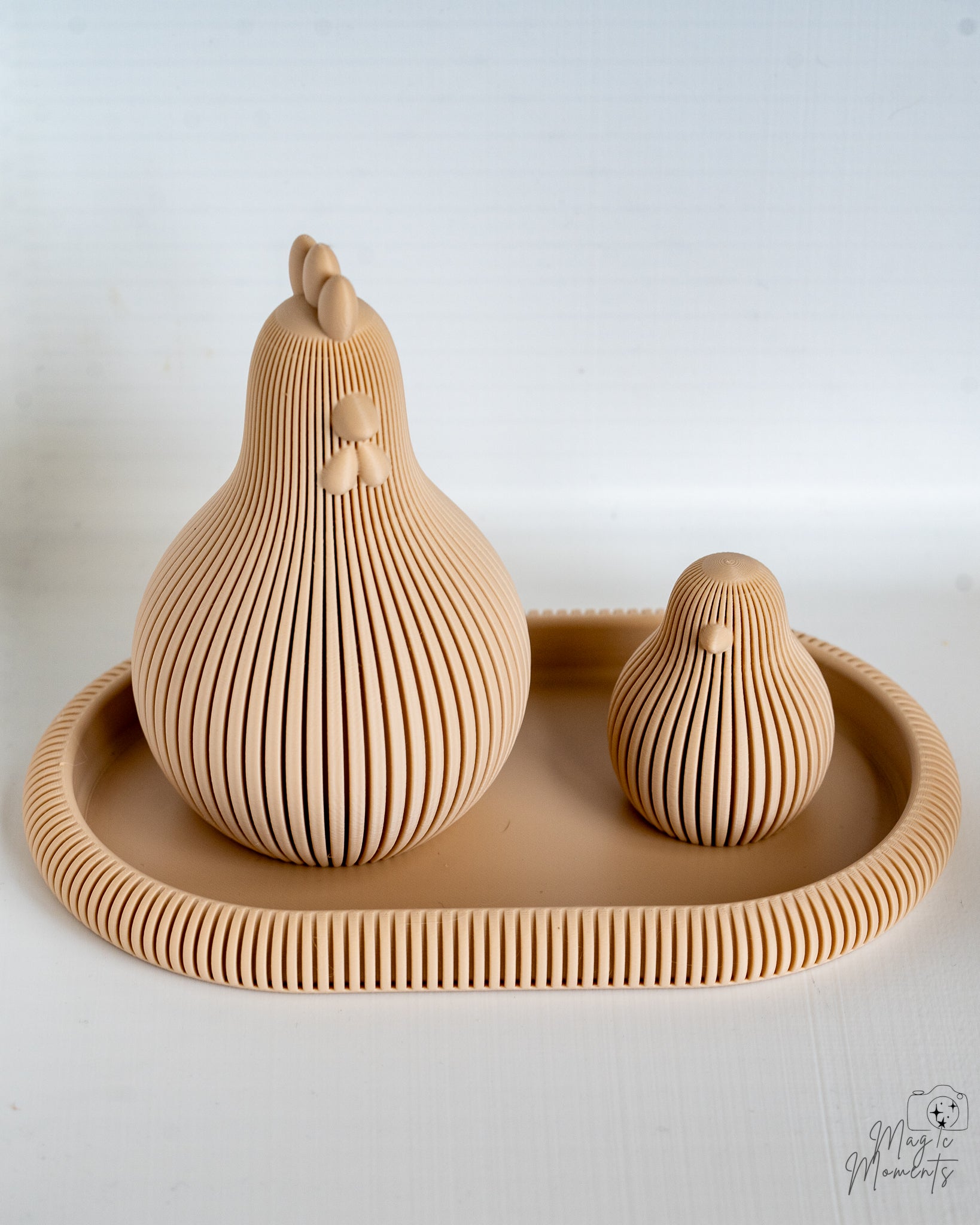 Beige ribbed chicken decor set on beige tray