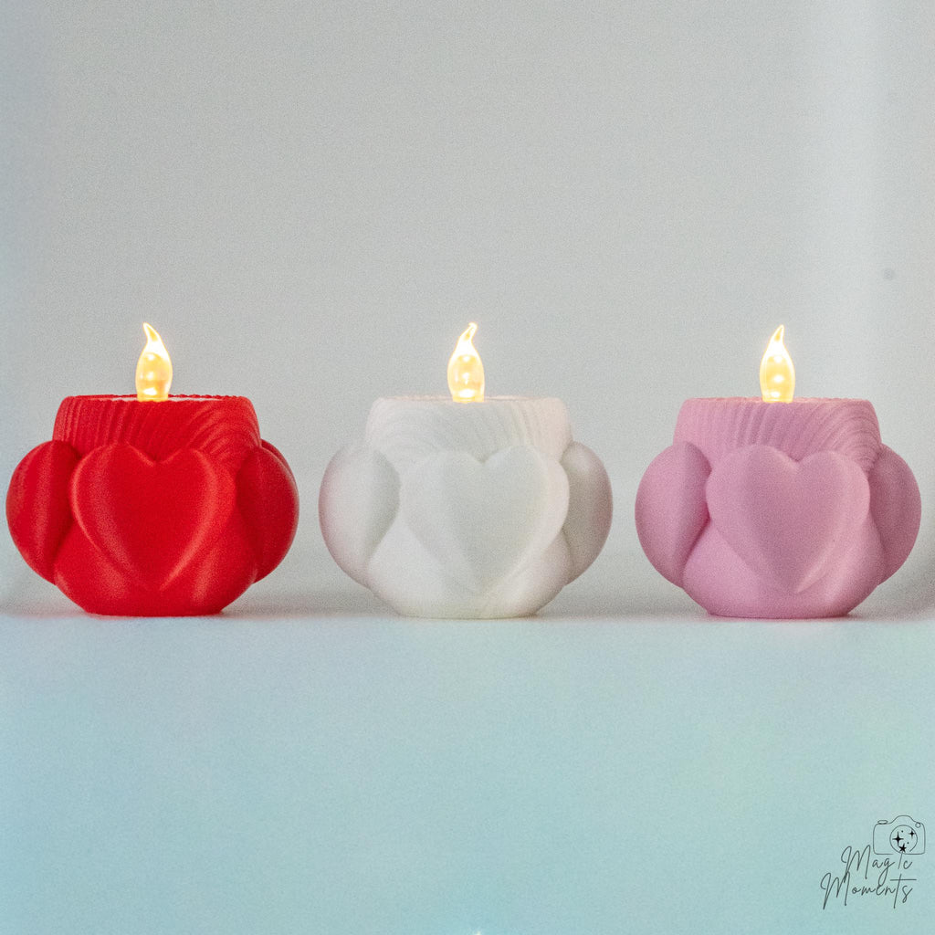 Valentine tealight holder collection with red white and pink heart designs