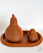 Brown chicken decor figures on brown tray