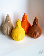 Modern ribbed chicken decor figures in multiple colours