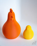 Orange and yellow ribbed chicken figures
