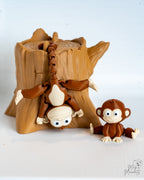 Articulated Monkey Set - 3D Printed Monkey Figurines with Tree Stump