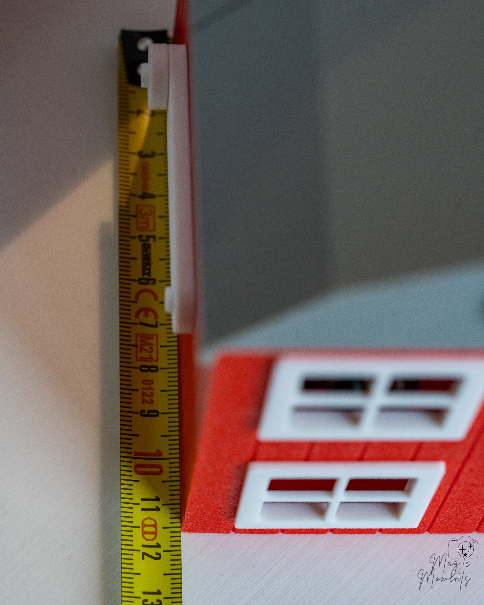 barn storage box next to measuring tape for scale