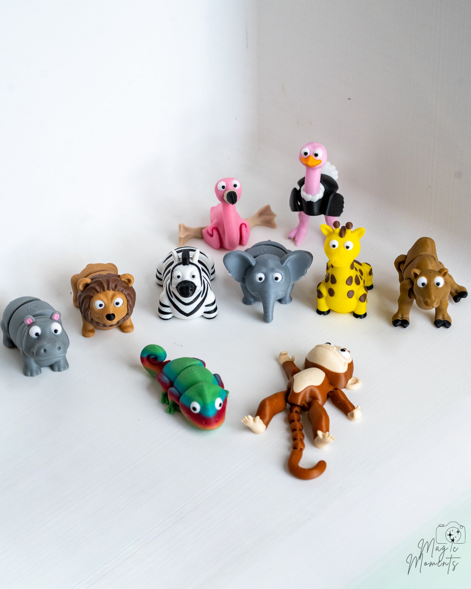 Safari Animals Set - 3D Printed Jungle Animal Collection - Lion Zebra Elephant Giraffe Monkey Decor