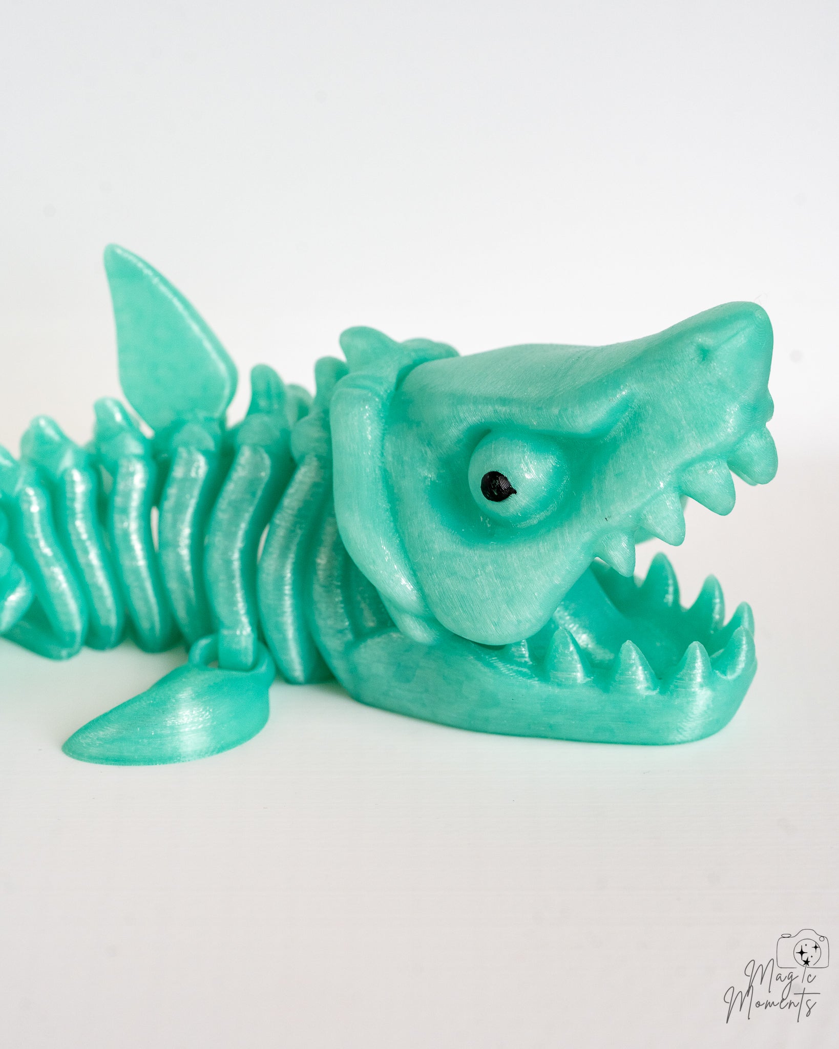 Flexible shark skeleton figure with detailed articulated body design
